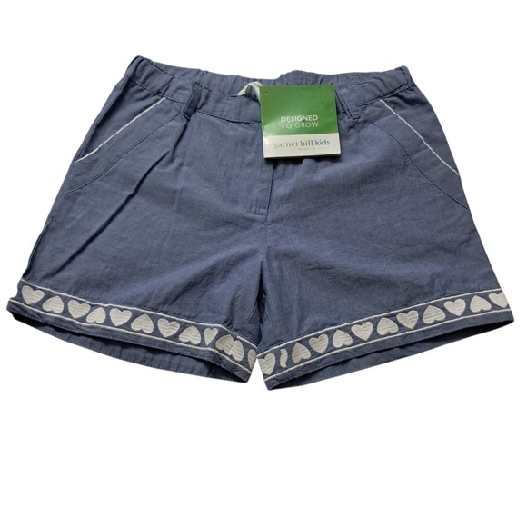 Garnet Hill Other - Garnet Hill Shorts Girls 10 Blue Heart Trim Embroidered Cotton Adjustable